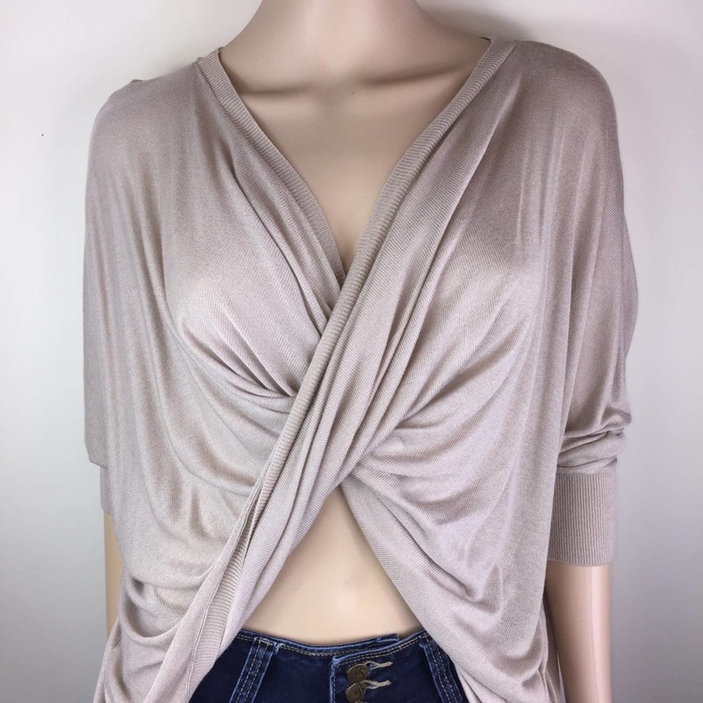 Midori Styles Natural Bamboo Knit Front Twist Sweater